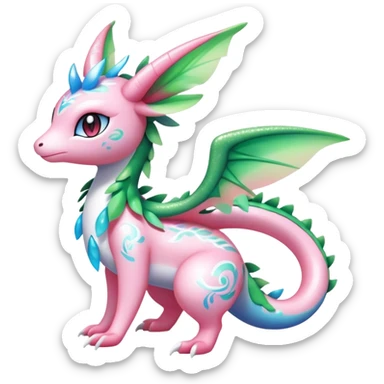 Shiny Exotic Cute Majestic Ethereal Sparkly Flygon-Sylveon-Shaymin-Meganium-Hybrid-Creature with white pattern-markings sticker