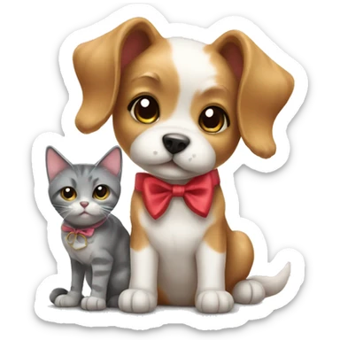 Cute dog and cat with bow sticker