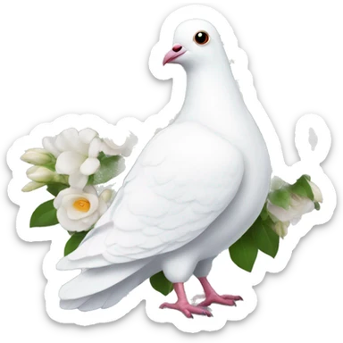 a white pigeon with some wedding flowers sticker