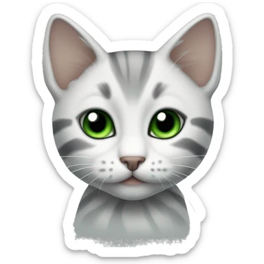 White gray striped kitten with green eyes  sticker
