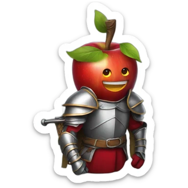 smiling red apple dressed as a knight sticker