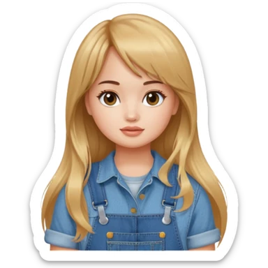 Debby Ryan (long hair with straight bangs) wearing overalls sticker