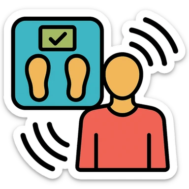 iOS app icon with a smart scale and a human figure, surrounded by digital scan waves, conveying technology-driven, personalized weight loss recommendations sticker