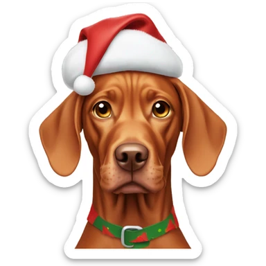 Vizsla wearing Xmas hat with wide eyes and drooling  sticker