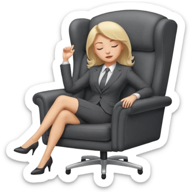 Boss sleeping in a chair with her legs up on the desk sticker