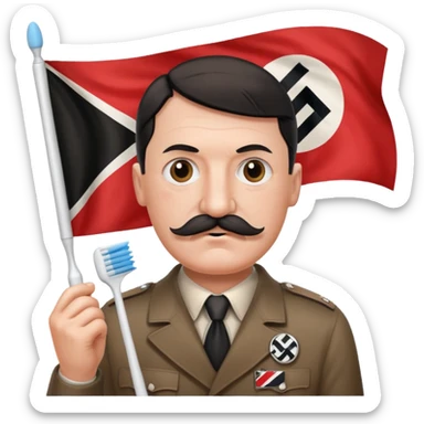 HITLER holding a nazi flag pls and pls turn his BEARD into a toothbrush mustache sticker