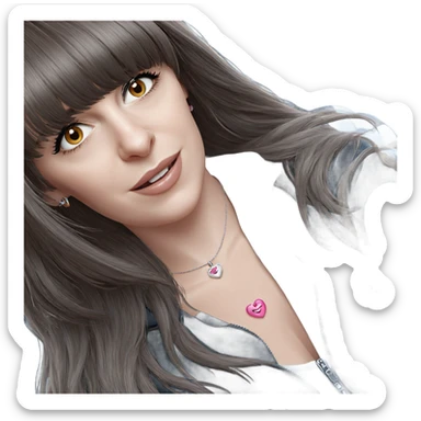 smiling girl with heart jewelry sticker