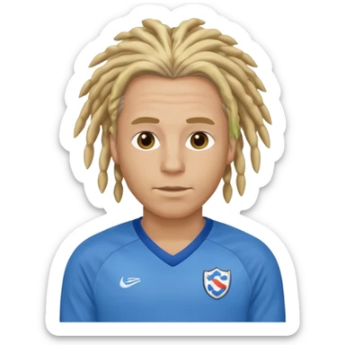 blonde dreadlocks man with blue jersey sticker