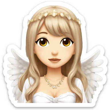 hime gyaru girl, angel wings, halo, white dress, long brown beautiful hair  sticker