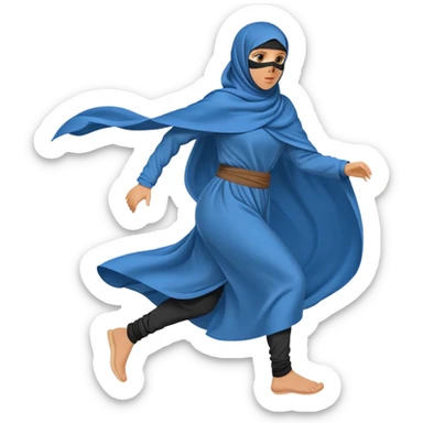 person in a blue niqab with billowing, loose clothing, running, side view sticker