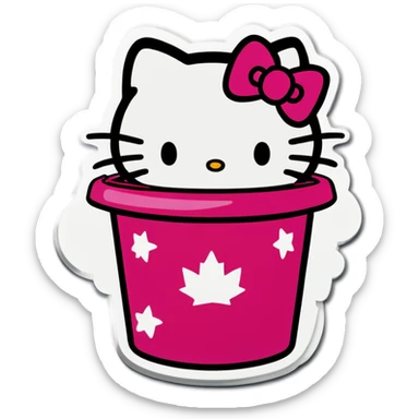 A trash bin that says GOODBYEEEE with hello Kitty in it sticker