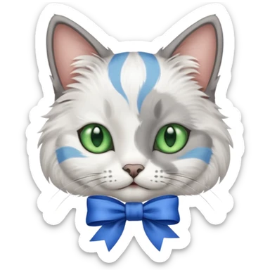 cat with blue ribbon on ear sticker