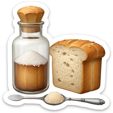 a one victorian bottle of salt and a loaf of bread - crochet needles and a ball of wool sticker