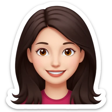 An emoji featuring a woman with dark brown long hair, brown eyes, light pinkish skin, red cheeks sticker