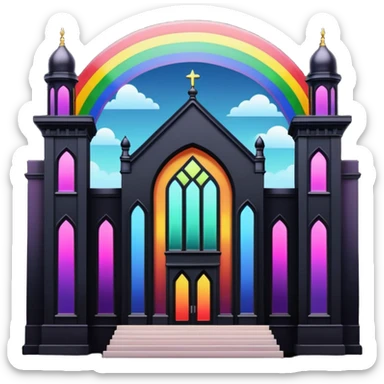 jewish synagogue temple in dark goth aesthetic style with black building and rainbow tint glass windows sticker