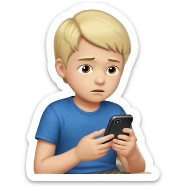 un niño de entre 3 - 10 años jugando con su celular, cansado en una habitacion apagada, el niño tiene piel blanca

 sticker
