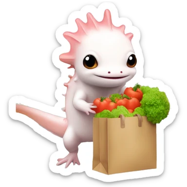 Axolotl carrying a grocery bag ￼ sticker