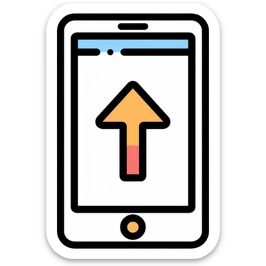 Smartphone with upward arrow indicating launch or release sticker