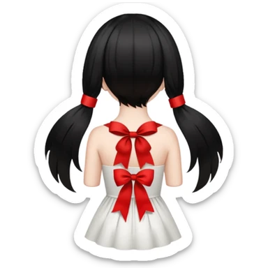 a girl back view that have a red ribbon in the middle of her hair the hair is black  sticker