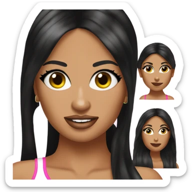 Tanned woman with long black hair, dressed in y2k Paris Hilton hair, makeup, and neon attire sticker