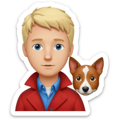 Blonde hair blue eye man with cattle dog sticker