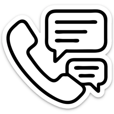 simple line art icon of a clear phone handset with speech bubbles or text lines, minimal, no color, no fill sticker