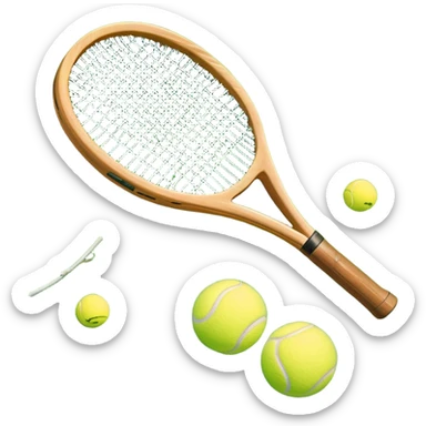 A detailed tennis racket resting on lush green grass beside a bright yellow tennis ball. The scene captures the essence of classic lawn tennis, with a crisp and clean background emphasizing the elegance and tradition of the sport sticker