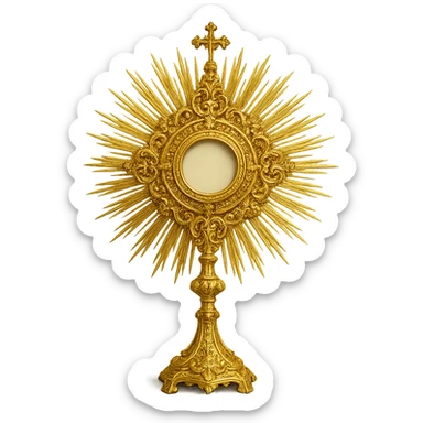 a detailed monstrance, ornate, gold, rays, religious object sticker