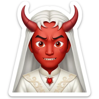 an asian male bride with the face of devil in wedding dress sticker