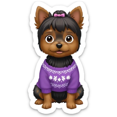 Black female yorkie wearing a sweater sticker