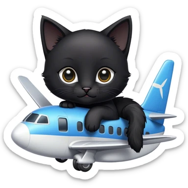 Black kitten on plane sticker