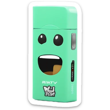 a mint green box vape with a screen on the side that’s brazy sticker