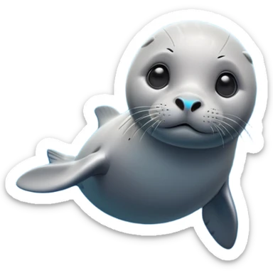 A 3D cartoon seal swimming with visible flippers, calm blue water, soft sunlight, Memoji-style realism. sticker