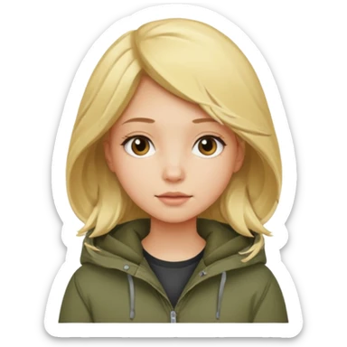 Girl wearing a parke sweatshirt with blonde hair sticker