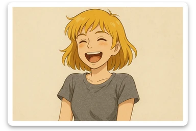 A girl yellow hair brown eyes grey Women's just t's short triblend t-shirt laughing sticker