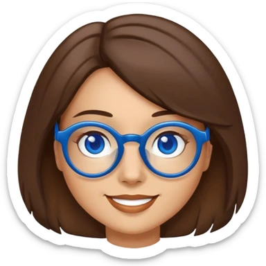 femme brune, ronde, yeux marrons, lunettes bleues, souriante, cheveux mi longs sticker
