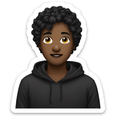 Short Black Messy hair with a black hoodie sticker