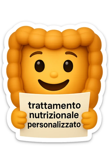 emoji stile iphone di un intestino felice che legge un foglio con la scritta "trattamento nutrizionale personalizzato", non fargli il naso, iperrealistico 4k sticker
