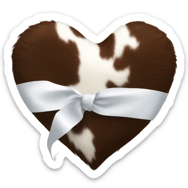 Cowhide fuzzy heart with white ribbon sticker