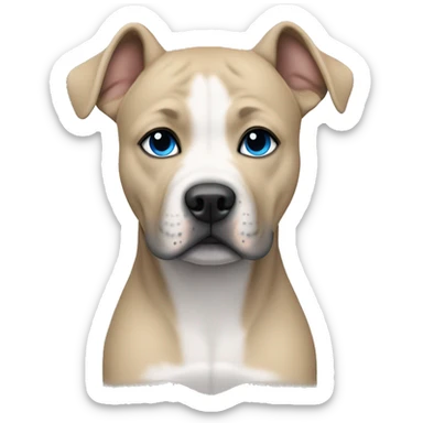 Blonde girl with a gray Staffordshire terrier that has a thin white line between its eyes; she has blue eyes and shoulder-length hair  sticker