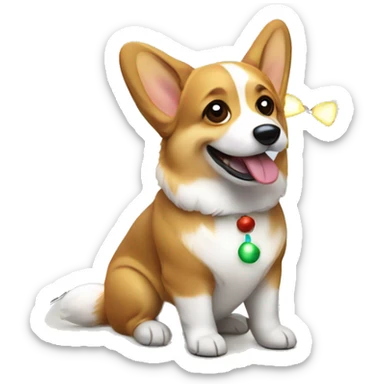 Corgi dog with christmas lights  sticker