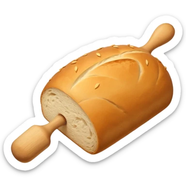 Baking humanless avatar in clean vibrant style illustration. Fresh bread and rolling pin, warm golden tones, simple shapes, flat design, high contrast, cozy and friendly. sticker