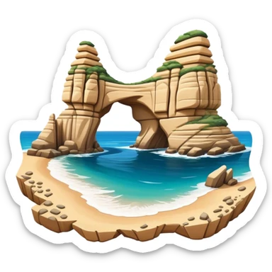 Cinematic Realistic Raouche Rocks Landmark Emoji, depicted with dramatic natural rock formations along the Beirut coastline rendered with intricate detail and dynamic natural lighting. sticker