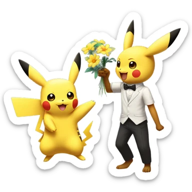 Pikachu giving flower to evee dancing and married with umbreon sticker