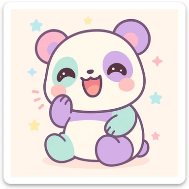 animated panda laughing, kawaii style sticker