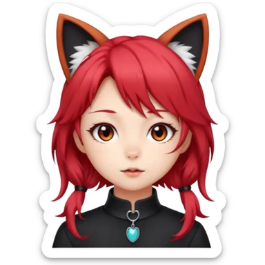 cute anime cat-girl with cat ears, red blowing hair sticker