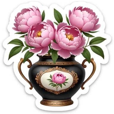 Pink peonies in a vintage vase sticker