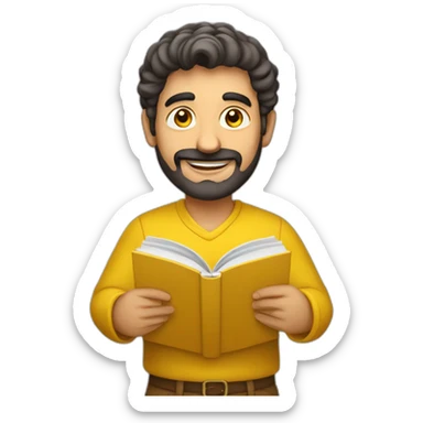 Armenian men with the yellow clothes reading book and looking at camera and smiling  sticker