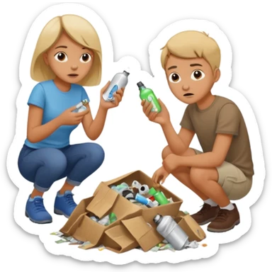 a girl and boy frantically digging through trash looking for vapes sticker
