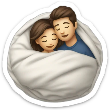 lovers hugging in ball of comforter sticker
